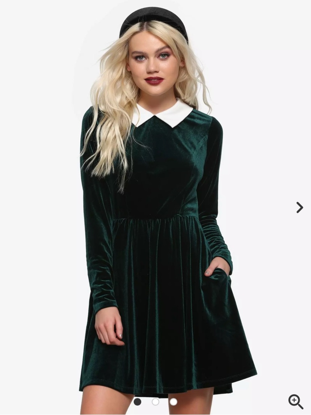 Hot Topic Green Velvet Peter Pan Collar Long Sleeve Dress Size L